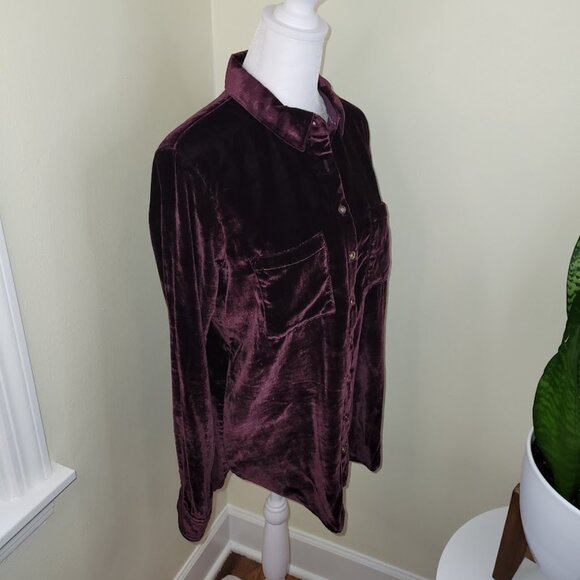 Maeve by Anthropologie Katrina Burgundy Blouse Velvet Button Up Top Women's SZ 2 - Picture 9 of 14